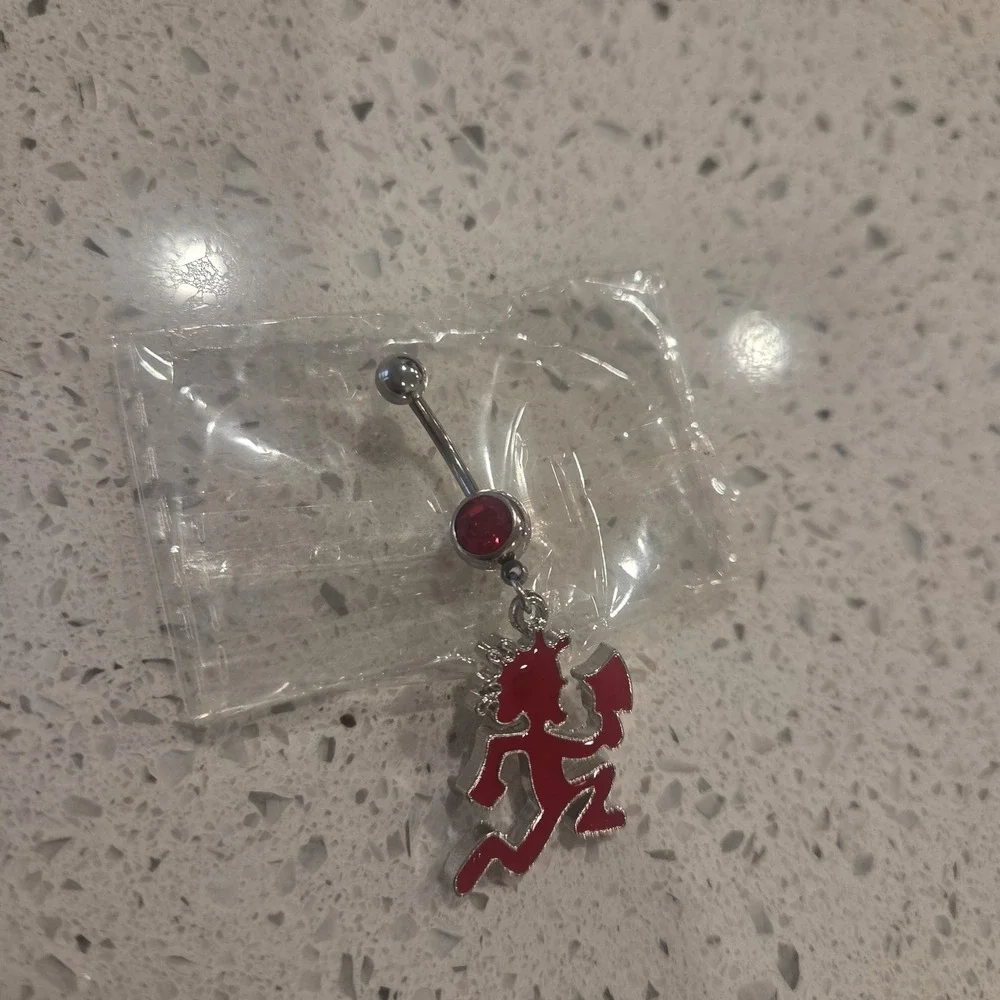 Dark Red Hatchetman Belly Button Ring With Red Gem Sparkle Icp Juggalo